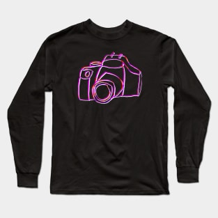 Minimal Pink Camera Line Art Long Sleeve T-Shirt